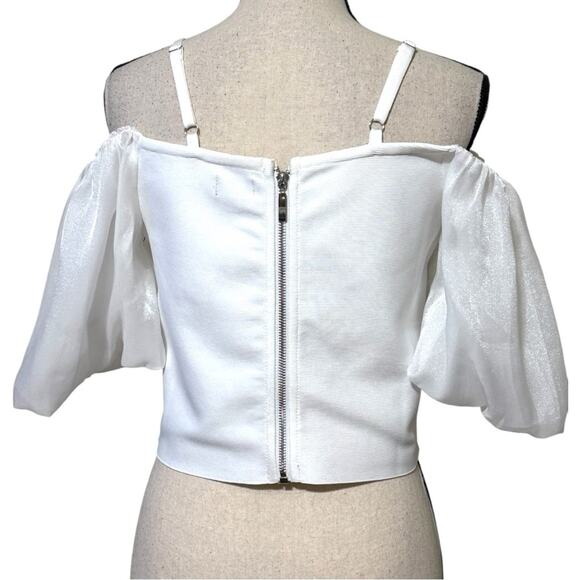 Twelfth size large puff sleeve white crop top off the shoulder adjustable straps - Picture 4 of 12